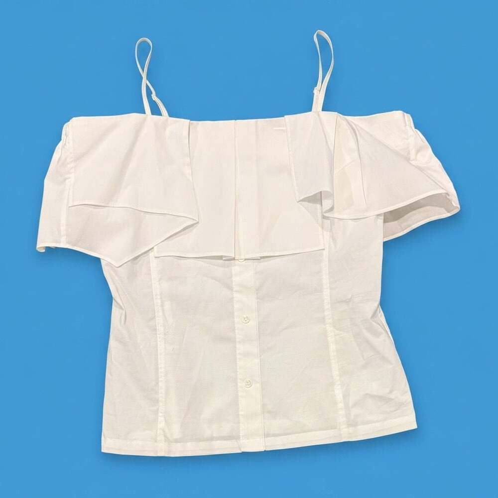 Antonio Melani Women's White Off-Shoulder Ruffle Minimalist Babydoll Brunch Sz S